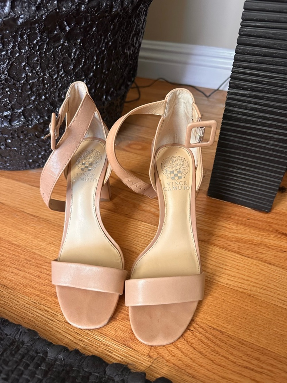 Vince Camuto Blush Nude Ankle Strap Block Heels